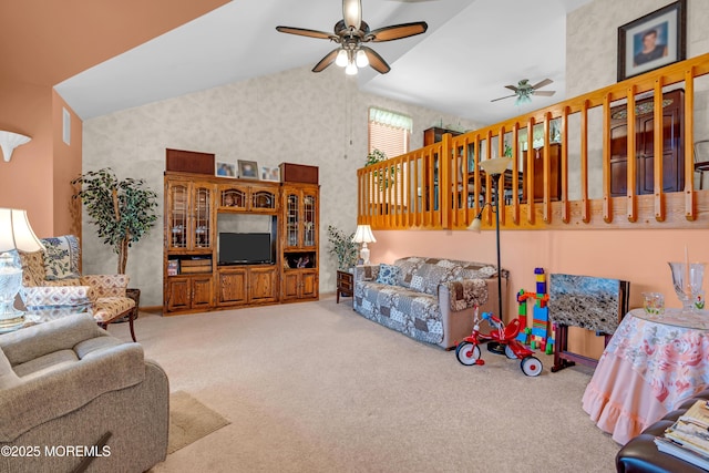 13 Heritage Dr, Howell, NJ 07731 - carpeted living area featuring ceiling fan and vaulted ceiling