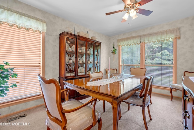 13 Heritage Dr, Howell, NJ 07731 - carpeted dining area with a ceiling fan and wallpapered walls