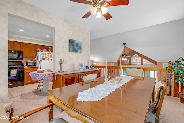 13 Heritage Dr, Howell, NJ 07731 - dining area featuring ceiling fan, wallpapered walls, recessed lighting, and light tile patterned flooring