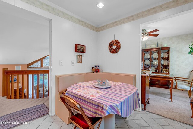13 Heritage Dr, Howell, NJ 07731 - dining area featuring tile patterned floors, carpet flooring, ceiling fan, and recessed lighting