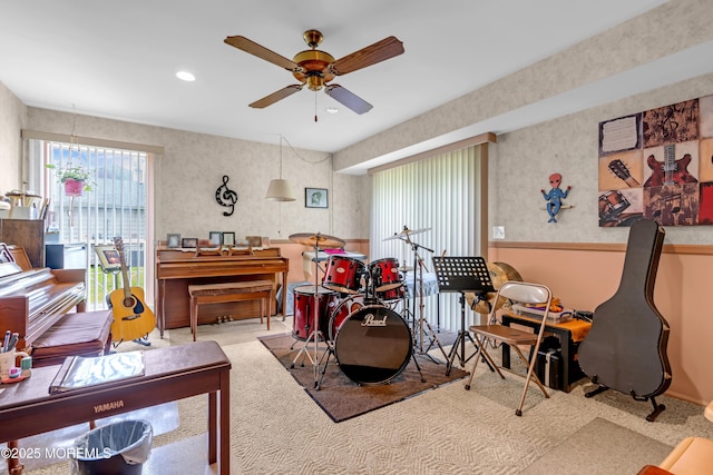 13 Heritage Dr, Howell, NJ 07731 - playroom featuring ceiling fan, wallpapered walls, recessed lighting, and carpet
