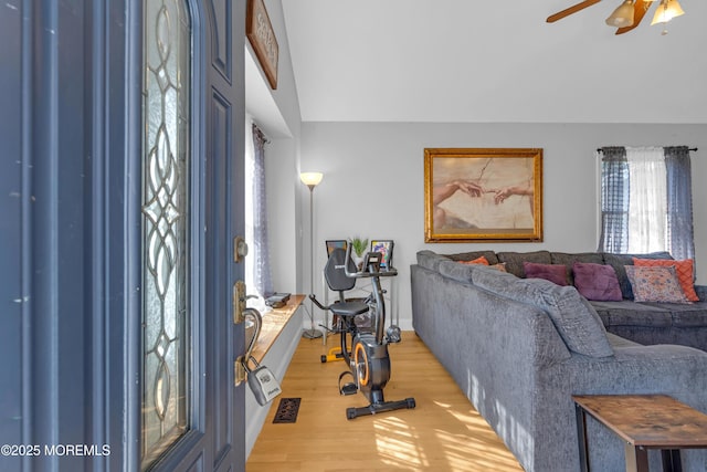 1506 Beverly Rd, Forked River, NJ 08731 - living room featuring light wood finished floors, ceiling fan, and lofted ceiling