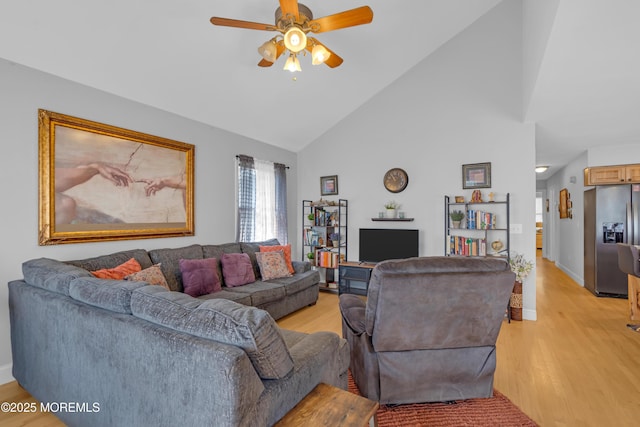 1506 Beverly Rd, Forked River, NJ 08731 - living area with light wood-style flooring, a ceiling fan, and high vaulted ceiling