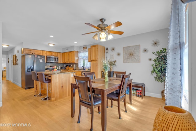 1506 Beverly Rd, Forked River, NJ 08731 - dining space featuring light wood finished floors, a ceiling fan, and recessed lighting