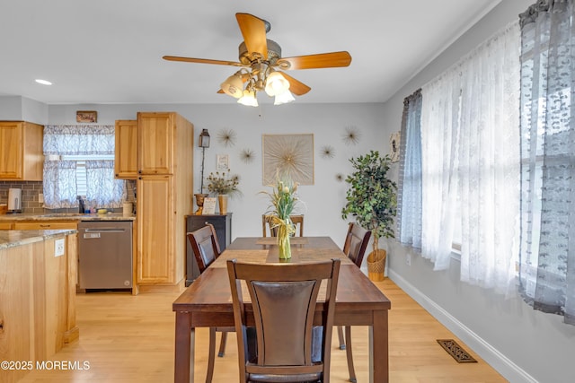 1506 Beverly Rd, Forked River, NJ 08731 - dining room with light wood-style floors, ceiling fan, and recessed lighting
