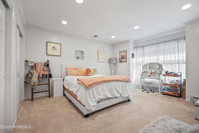 96 Kentucky Way, Freehold, NJ 07728 - bedroom with ornamental molding, light colored carpet, recessed lighting, and a closet