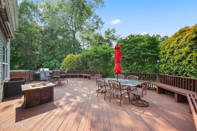 96 Kentucky Way, Freehold, NJ 07728 - deck featuring outdoor dining area and a fire pit