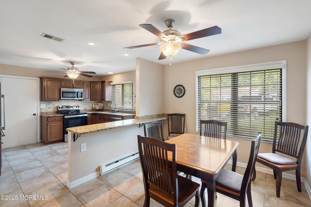 603-B Bosworth Ct, Manchester, NJ 08759 - dining room with baseboard heating, a ceiling fan, light tile patterned floors, and recessed lighting