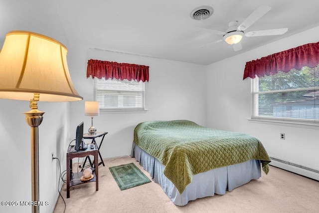 68 Barbados Dr S, Toms River, NJ 08757 - bedroom featuring carpet flooring, multiple windows, a baseboard radiator, and ceiling fan
