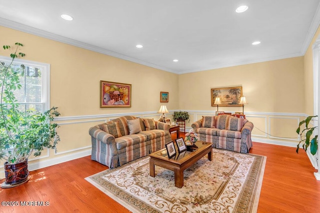 312 Clearstream Rd, Jackson, NJ 08527 - living area featuring wood finished floors, recessed lighting, wainscoting, and crown molding