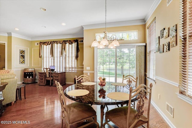 86 Wild Dunes Way, Jackson, NJ 08527 - dining space with a chandelier, ornamental molding, wood finished floors, and recessed lighting