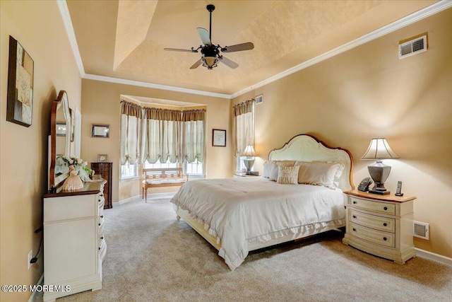86 Wild Dunes Way, Jackson, NJ 08527 - bedroom with a raised ceiling, light carpet, crown molding, and a ceiling fan