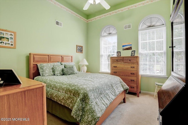 86 Wild Dunes Way, Jackson, NJ 08527 - bedroom with light carpet, ceiling fan, and a towering ceiling