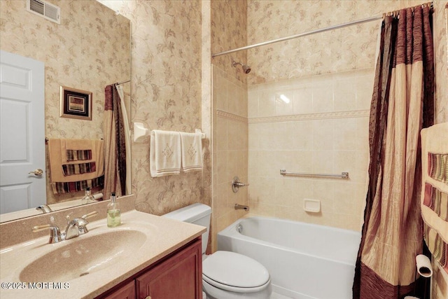 86 Wild Dunes Way, Jackson, NJ 08527 - bathroom with wallpapered walls, shower / tub combo, and vanity