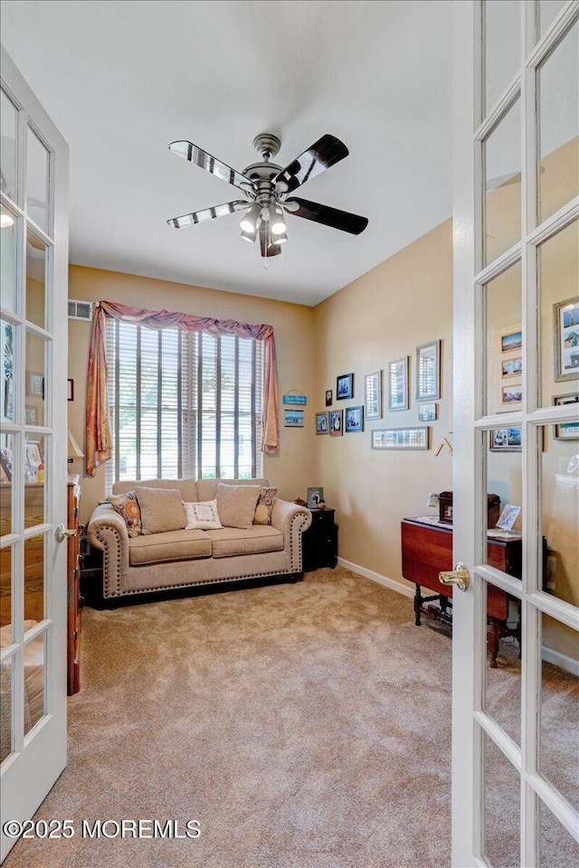 86 Wild Dunes Way, Jackson, NJ 08527 - carpeted living area with french doors and ceiling fan