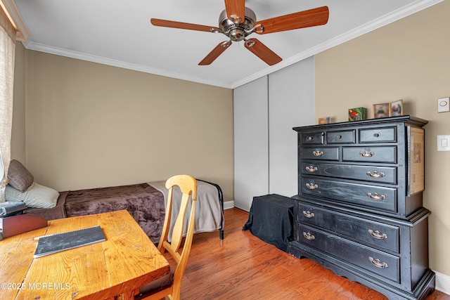61 Mansfield Ave, Manchester, NJ 08759 - bedroom featuring crown molding, light wood finished floors, a closet, and ceiling fan