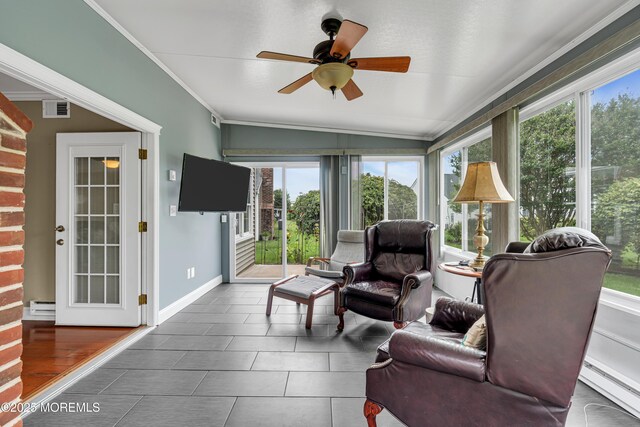 61 Mansfield Ave, Manchester, NJ 08759 - sunroom / solarium with plenty of natural light, a baseboard heating unit, crown molding, and tile patterned flooring