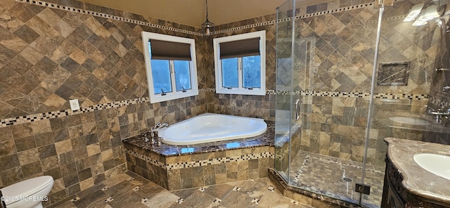 7 Quaker Hill Rd, Jackson, NJ 08527 - bathroom featuring tile walls, a bath, a shower stall, and vanity