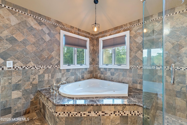7 Quaker Hill Rd, Jackson, NJ 08527 - full bath featuring a bath, a stall shower, and tile walls