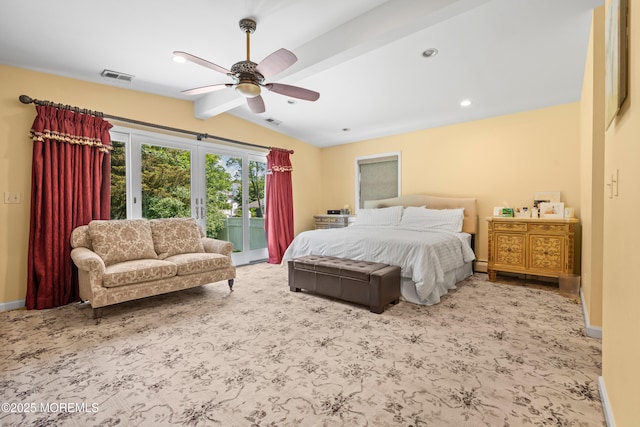367 Kirby Ave, Long Branch, NJ 07740 - bedroom featuring vaulted ceiling, access to exterior, carpet, and ceiling fan