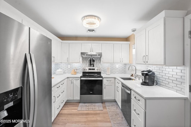 1058A Argyll Cir, Lakewood, NJ 08701 - kitchen with appliances with stainless steel finishes, under cabinet range hood, light countertops, decorative backsplash, and light wood-style floors