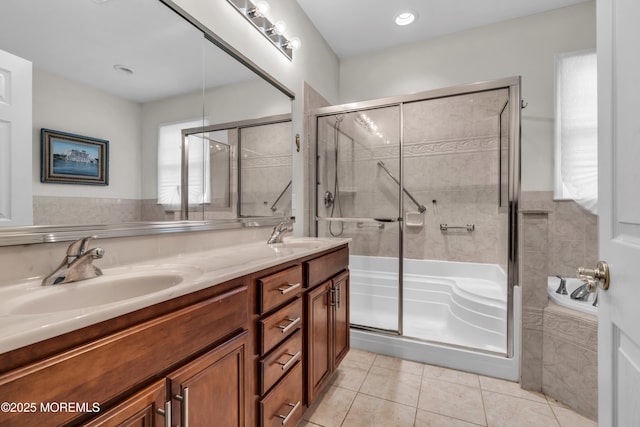 110 Rolling Meadows Blvd S, Ocean Twp, NJ 07712 - bathroom featuring a shower with door, tile patterned flooring, double vanity, and a bath