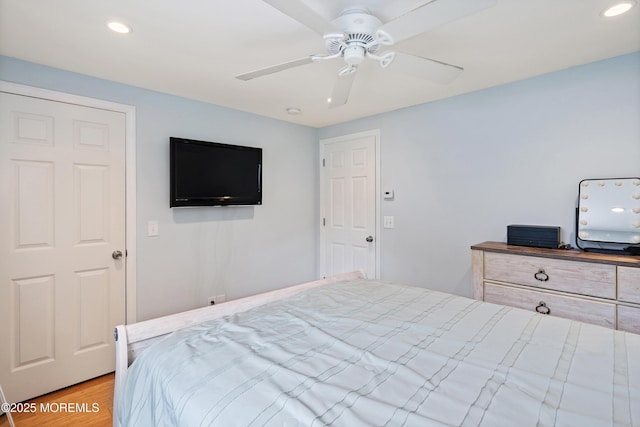 104 Sloop Creek Rd, Bayville, NJ 08721 - bedroom featuring recessed lighting, light wood-style flooring, and ceiling fan