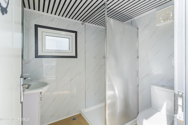 104 Sloop Creek Rd, Bayville, NJ 08721 - full bath featuring tile walls, vanity, and a marble finish shower
