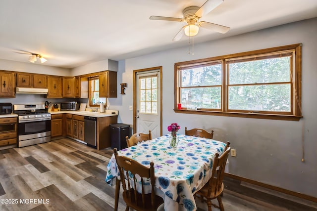 214 Conifer Dr, Forked River, NJ 08731 - dining room featuring wood finished floors and ceiling fan