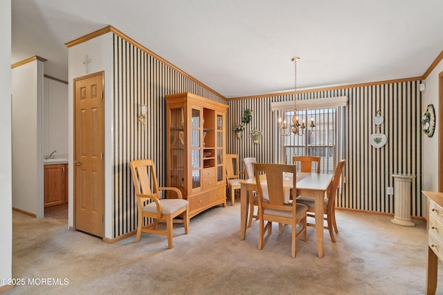 1104 Sycamore Ct, Whiting, NJ 08759 - dining area featuring ornamental molding, a chandelier, and light colored carpet