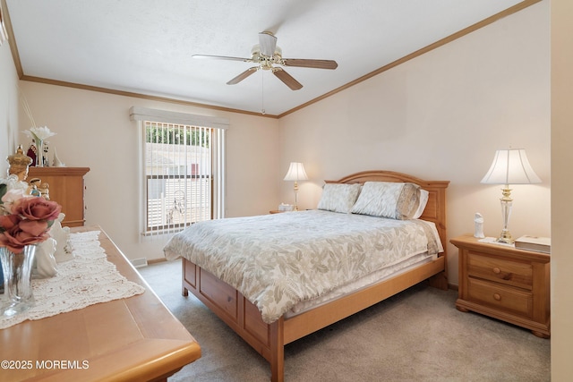 1104 Sycamore Ct, Whiting, NJ 08759 - bedroom with crown molding, light carpet, vaulted ceiling, and ceiling fan