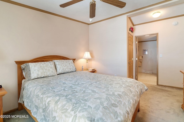1104 Sycamore Ct, Whiting, NJ 08759 - bedroom with light colored carpet, crown molding, ensuite bath, and a ceiling fan