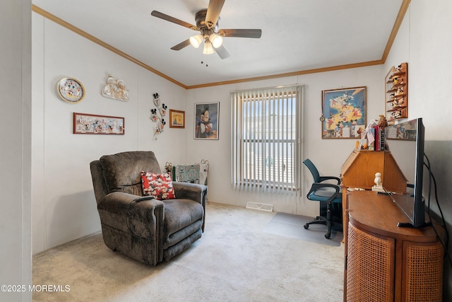 1104 Sycamore Ct, Whiting, NJ 08759 - office space with carpet floors, a ceiling fan, and ornamental molding