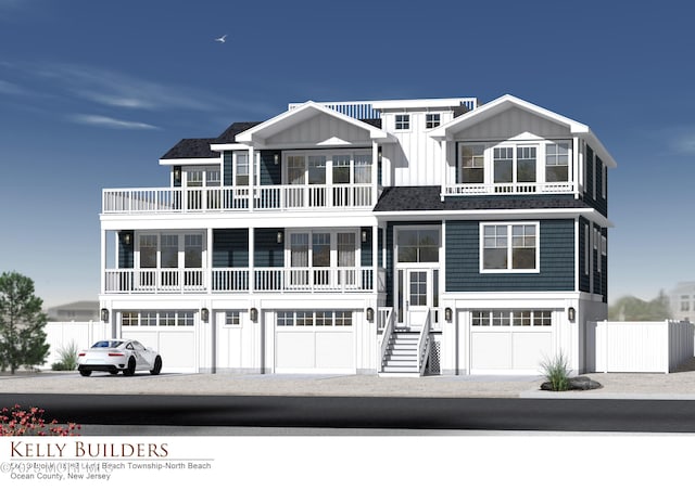 1082-C Long Bch, Long Beach Twp, NJ 08008 - view of front of home featuring a balcony, board and batten siding, and a garage