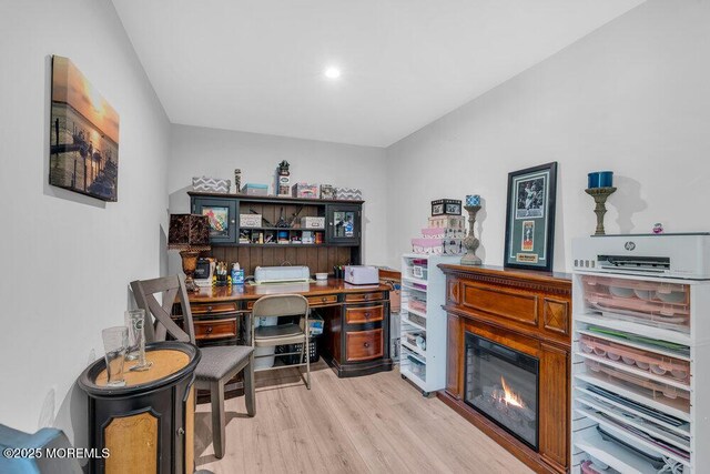 703 Cyprus Ct, Forked River, NJ 08731 - office area featuring light wood-style flooring and a glass covered fireplace