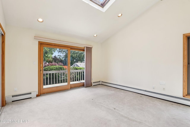 1120 Pennsylvania Ave, Manasquan, NJ 08736 - unfurnished room featuring a baseboard heating unit, a skylight, carpet, recessed lighting, and lofted ceiling