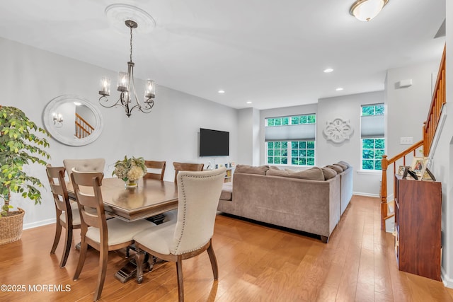 249 Chickadee Ct Unit 1000, Freehold, NJ 07728 - dining room featuring light wood finished floors, a chandelier, recessed lighting, and stairs