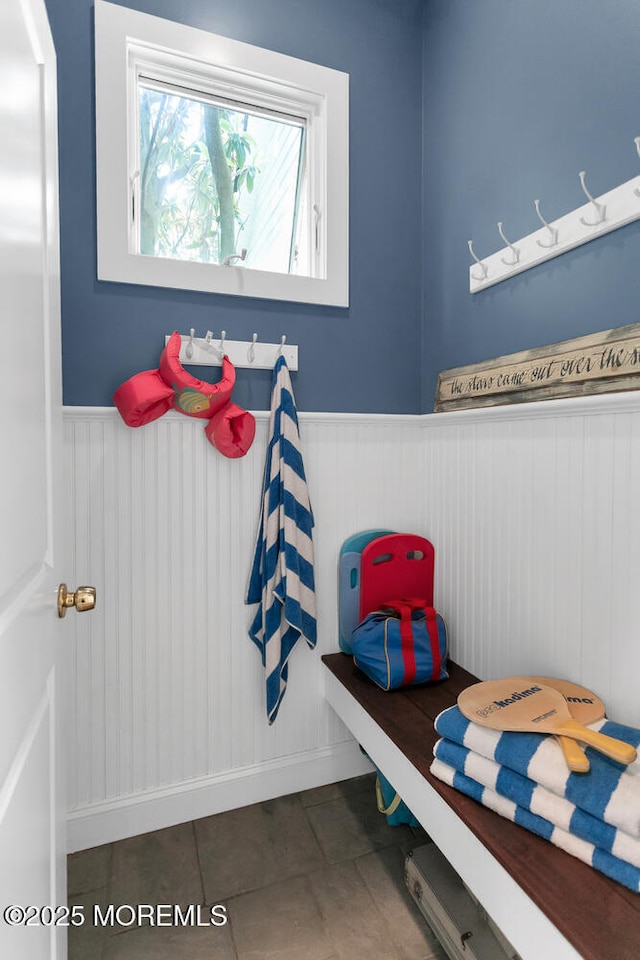 1 Van Cir, Rumson, NJ 07760 - mudroom with a wainscoted wall and tile patterned floors