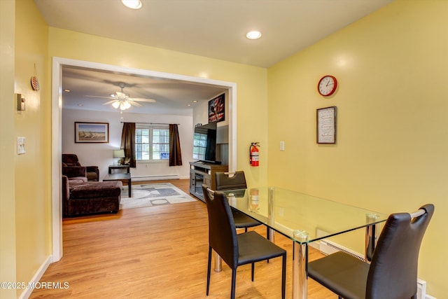 111 Edinburgh Ln Unit D, Lakewood, NJ 08701 - dining area with light wood finished floors, a baseboard radiator, ceiling fan, and recessed lighting