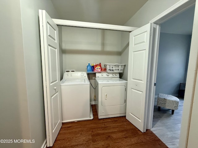 77 Center Ave, Keansburg, NJ 07734 - laundry room with washing machine and dryer and dark wood-type flooring