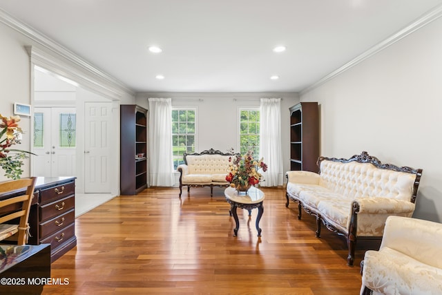 20 Birch Ln, Colts Neck, NJ 07722 - living area with crown molding, wood finished floors, and recessed lighting