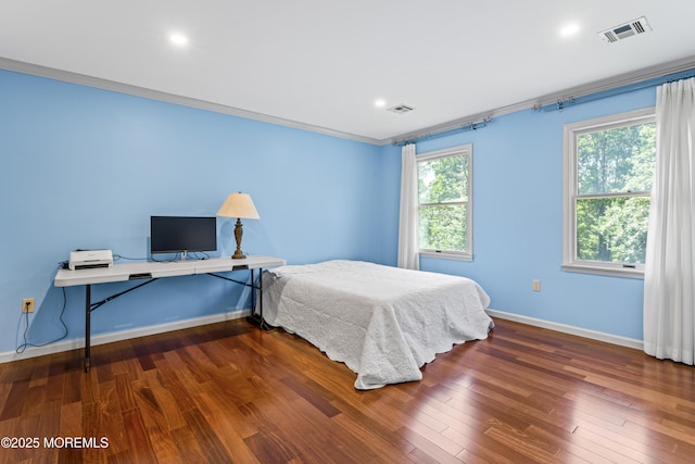 20 Birch Ln, Colts Neck, NJ 07722 - bedroom with wood finished floors, ornamental molding, a desk, and recessed lighting