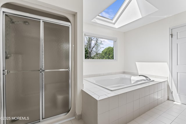 20 Birch Ln, Colts Neck, NJ 07722 - full bath featuring a skylight, a stall shower, tile patterned floors, and a garden tub
