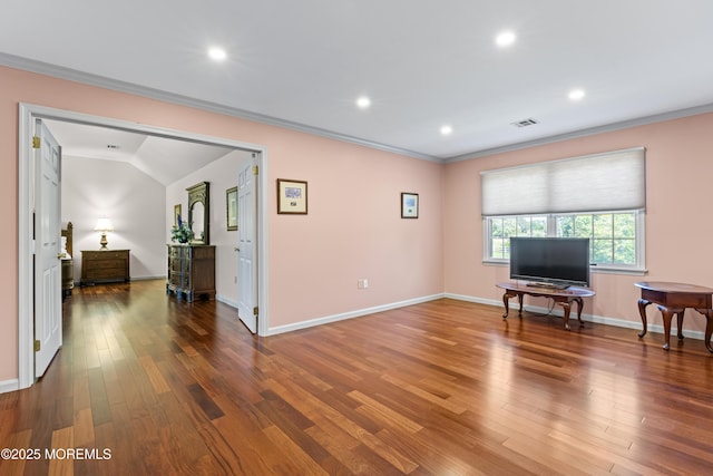 20 Birch Ln, Colts Neck, NJ 07722 - living room with crown molding, wood finished floors, and recessed lighting
