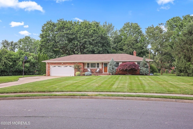 3 Mcelwaine Dr, Freehold, NJ 07728 - single story home with a garage, a chimney, a front yard, concrete driveway, and brick siding