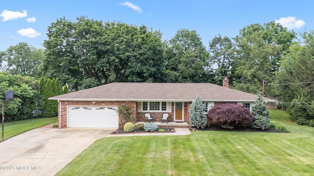3 Mcelwaine Dr, Freehold, NJ 07728 - single story home featuring a front yard, driveway, a chimney, an attached garage, and brick siding
