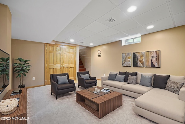 3 Mcelwaine Dr, Freehold, NJ 07728 - living room featuring stairs, a paneled ceiling, and recessed lighting