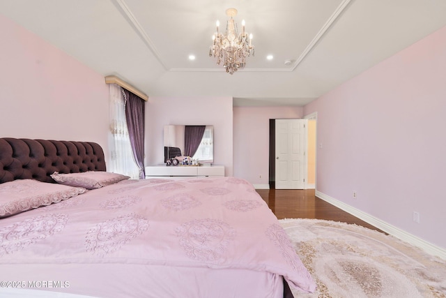 43 Shawnee Way, Morganville, NJ 07751 - bedroom featuring a chandelier, wood finished floors, and recessed lighting
