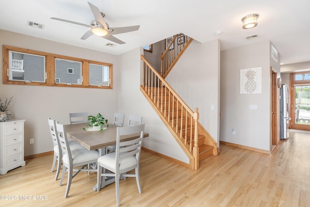 85 Channel Dr, Brick, NJ 08723 - dining area with light wood finished floors, ceiling fan, and stairs