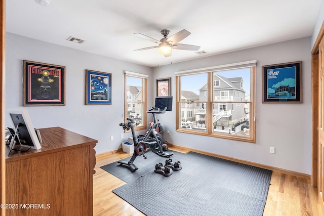 85 Channel Dr, Brick, NJ 08723 - workout room featuring ceiling fan and light wood-style flooring